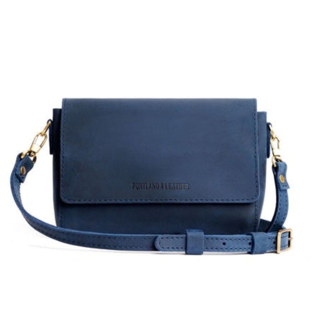 Portland Leather Metro Crossbody Bag Medium 9x7 Deep Water Navy Brushed Nubuck